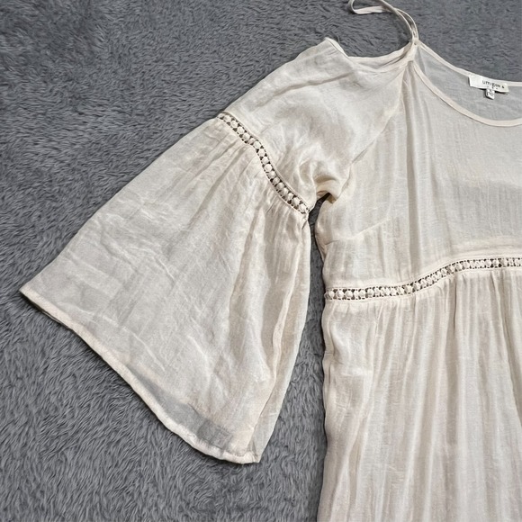 Umgee Boho Peasant Sheer Tunic Top Women's XL Off White Cold Shoulder Bell Slv - Picture 3 of 11
